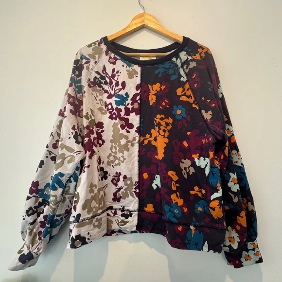 GUC Maeve x Anthropologie two tone floral printed sweatshirt XL - Picture 3 of 5